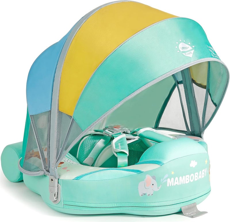 V Convey Mambobaby Float Add Tail No Flip Over Non-Inflatable Baby Swim Float Pearl Foam Solid Water Floats Smart Swim Trainer Infant Pool Float Swim Ring with Sun Canopy - Image 1